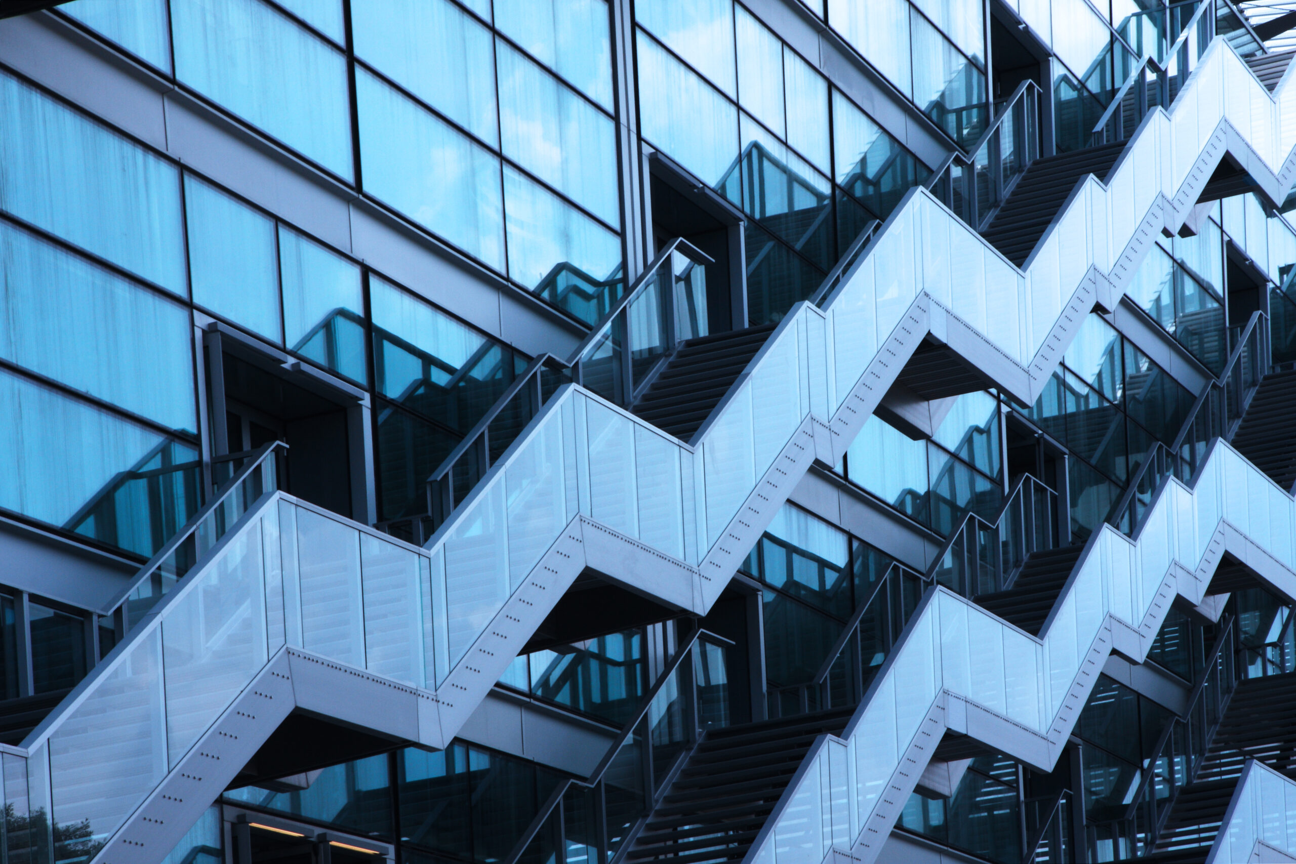 Modern Architecture of Staircases on Building Facade