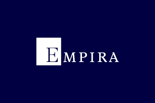 Empira logo in white on a navy background